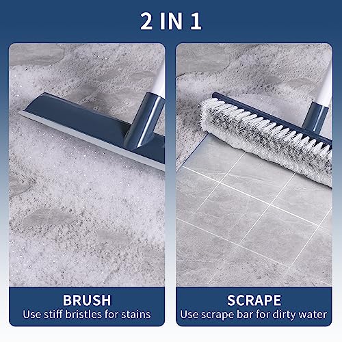 BOOMJOY Floor Scrub Brush with 57" Long Handle, 12" Wide Head, 2 in 1 Scrape and Brush, Stiff Bristle for Cleaning Bathroom, Patio, Kitchen, Tile, Wall and Deck - color: 12-inch Wide Head