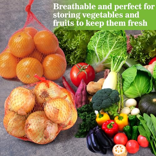 Sukh 90PCS Mesh Produce Bags - 24Inch Vegetable Storage Net Bags Red | Mesh Vegetable Bags for Onion, Fruits, Seafood, and Other Agricultural Products Storage, Garden Harvest Produce Bags - color: Red
