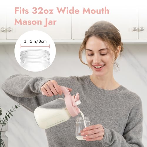 Papablic 32oz Wide Mouth Mason Jar Pour Spout Lid with Mixing Handle & Flip Locking Spout for Mixing Formula/Breastmilk/Protein Powder/Coffee, Pink - color: Pink Lid