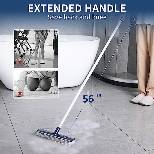 BOOMJOY Floor Scrub Brush with 57" Long Handle, 12" Wide Head, 2 in 1 Scrape and Brush, Stiff Bristle for Cleaning Bathroom, Patio, Kitchen, Tile, Wall and Deck - color: 12-inch Wide Head