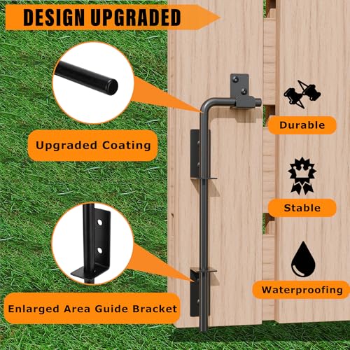 12" Heavy Duty Cane Bolt Gate Drop Rod with Black Finish-Steel Gate Ground Latch Designed for Wood Metal Vinyl Gates or Double Doors Fence Applications-2 Pack - size: 12 Inch-2 Pack