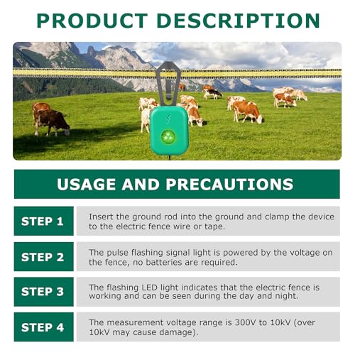2 Pack Electric Fence Tester with LED Indicator Lights - 300V to 10kV Range | Detects Energizer Pulses | Clips to Wire or Tape Fences - style: 2 Pack
