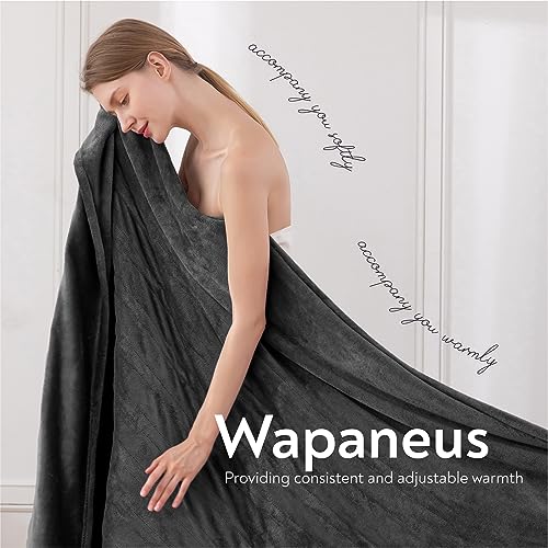 Wapaneus Foot Pocket Heated Blanket Electric Throw with 10 Heating Levels and Auto Shut Off, Flannel Fast-Heating Heated Throw 50" x 60", Machine Washable, Dark Grey - color: Grey, size: 50*60in