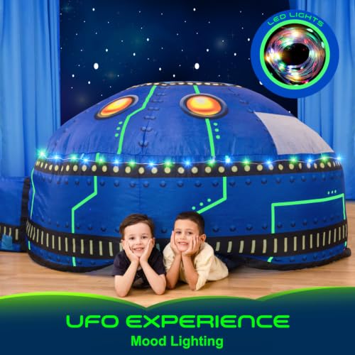 W&O Glowing UFO Inflatable Fort with Lights & Sound - Fan Not Included | Glowing UFO Aerodome with LED Lights, Sound Button, Glow-in-the-Dark Design, Easy Entry/Exit. Ages 3-12 - color: Glowing Ufo