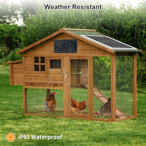 Solar Exhaust Fan with Battery and 3H/6H Timer, IP65 Waterproof | High Speed Solar Powered Ventilation Fan for Chicken Coop, Greenhouse, Dog House and Shed, Low Noise (16.4FT Cord, 1 Pack) - size: Small