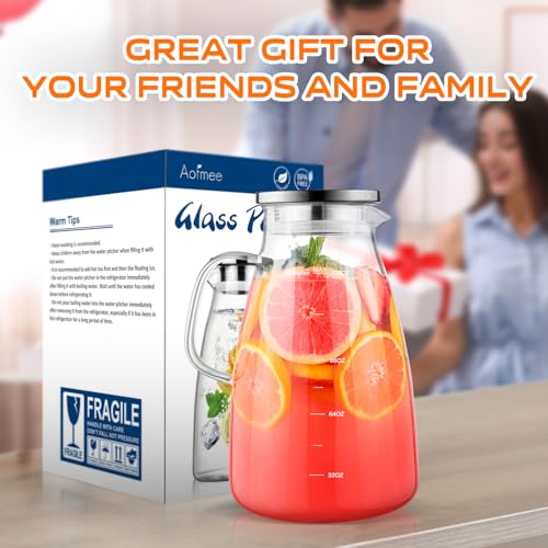Aofmee Glass Pitcher with Lid and Handle, Glass Water Pitchers, 1 Gallon | Thickened Borosilicate Glass Iced Tea Pitcher, Drip-free Spout, Heat Resistant, Stovetop Dishwasher Safe Jug Jar - size: 1 Gallon