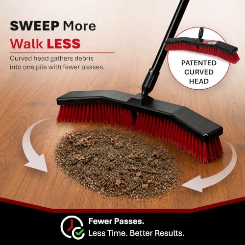 Da Vinci Heavy Duty Outdoor Push Broom, 25-Inch Head, 64" Length | 3-piece alloy steel handle, soft & stiff PVC bristles, sweeps garage, patio, concrete, tile & hardwood floors