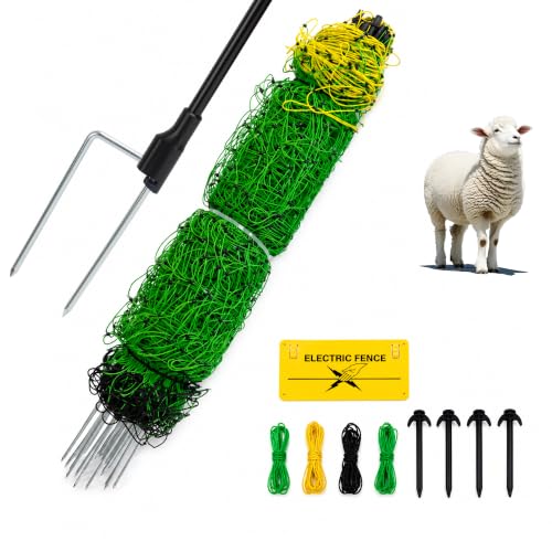 Electric Fence Netting 35.4" x 164', Portable Livestock Fencing with Fiberglass Posts, High Visibility, Safe & Humane Shock for Goats, Sheep, Hogs, Dogs & Predator Control, Need Energizer - size: 35.4in H*164ft L