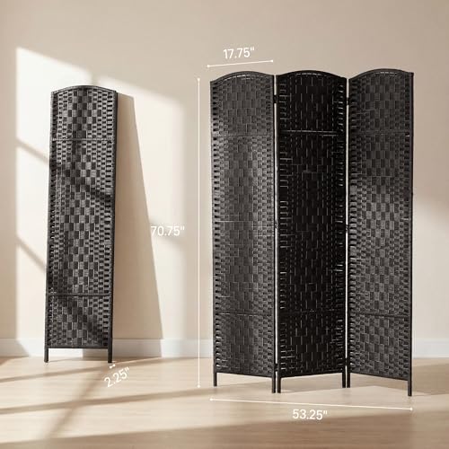 HOMCOM Room Divider 3-Panel, 6FT-Tall Folding Privacy Screen, Coffee | Freestanding Partition, Hand-Woven Design, for Room Separation, 360° Hinges, Paper Rope Diamond Weave - color: Coffee, size: 3 Panel