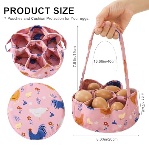 Egg Collecting Basket, Canvas Egg Basket for Gathering Fresh Eggs | Egg Basket for Gathering with 7 Pouches for Chicken, Duck, Goose, Bird, Various Poultry Collection (Cartoon Chicken Style 1) - style: Cartoon Chicken Style 1