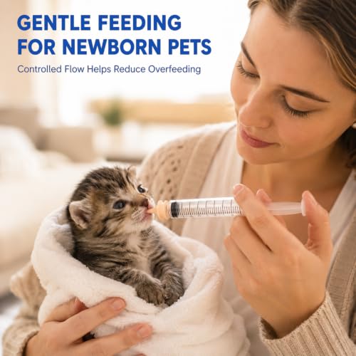 Pet Feeding Syringe with 10pcs Silicone Nipples, Kitten Nursing Syringe for Newborn Puppies, Cat, Dog,Rabbits, Squirrels, Birds,Small Animals(5ml +10ml+3ml)