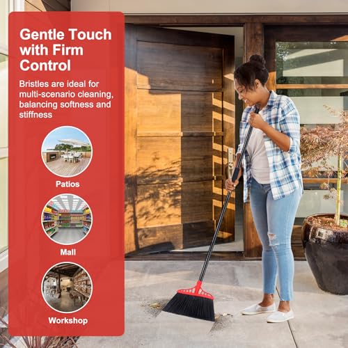 Heavy Duty Broom Commercial Indoor/Outdoor Broom 55Inch | with Stiff Bristles for Garage, Patio, Kitchen, Sidewalk, Wood, Tile, Concrete, Home cleaning（black and red） - color: Black and Red