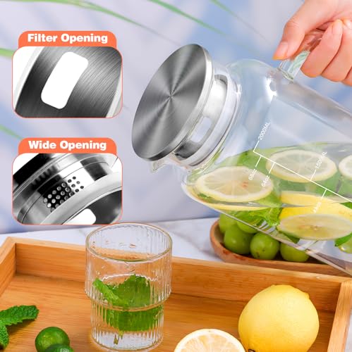 Aofmee 68oz Glass Pitcher with Lid and Handle for Fridge, Grey Silicone | Iced Tea Pitcher for Fridge, Borosilicate Glass Carafe, Sun Tea Jar, Dual Pour Stainless Lid, Dishwasher Safe - color: Grey Silicone