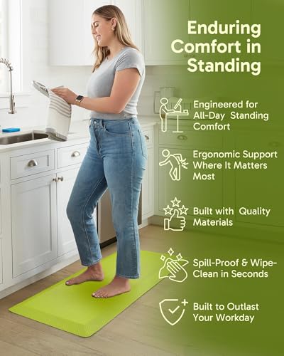 Ophanie Kitchen mats for Floor, 3/4 inch Thick, Kitchen Rugs, 20x39 Anti Fatigue Standing Cushioned Mat,Waterproof,Comfort Ergonomic mat for Office, Home,Sink with 99+ Pairs of Anti-Slip Bottom Ridges - color: Green, size: 20"L x 39"W x 0.8"Th