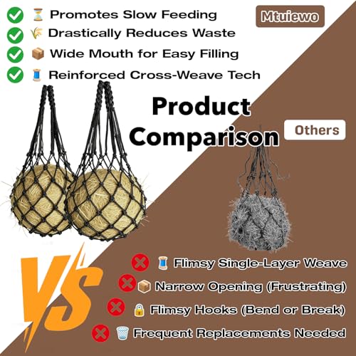 2 PCS Hay Net for Horses, 40" Slow Feed Hay Bag | Regulate Intake, Improve Digestion, For Horses Goat Sheep