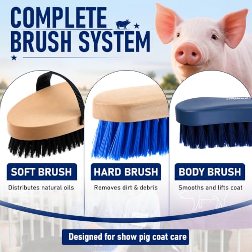 Thenshop Show Pig Supplies Starter Kit 8 Pcs, Swine Grooming Set with Foam Sprayer Pig Brushes 600d Tote Bag Microfiber Towel Leather Number Holder for County Fair Livestock Competition