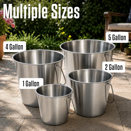 Grip Stainless Steel Bucket (2 Gallon) - Great for Pets, Cleaning, Food Prep - Hang on Fences, Cages, Kennels - Home, Garage, Workshop - size: 2 Gallon