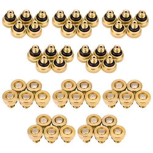 50Pcs Brass Mister Nozzles, 0.012" Misting Tips for Outdoor Cooling | 0.3mm Orifice, 10/24 UNC Thread, Replacement Heads for Patio Misting System, High Pressure Water Mister Parts