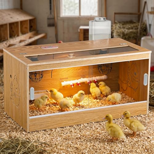 Brooder for Chicks, 32" Chicken Brooder with Feeder & Waterer | Upgrade Sliding Door Design, Super Easy to Clean Up to 30 Chicks 32" L x 16" W x 16" H