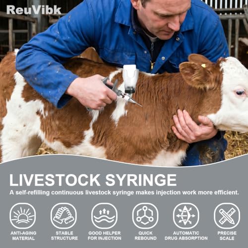 5ml Continuous Self-Refilling Livestock Syringe, 10 Needles Included | Adjustable dosage from 0.5ml to 5ml Veterinary Injection Gun for Chicken, Duck, Pig, Sheep, Cow Poultry - color: Grey