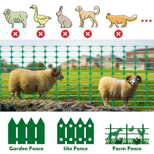 Garden Fencing, Plastic Fence Roll, Temporary Fence, Snow Fence, 3.3 x 100 FT Animal Barrier Fencing with Stakes
