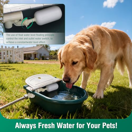 Automatic Water Bowl Livestock Waterer for Horse Cattle Goat Sheep Dog | Float Valve Auto-Fill | Outdoor Water Trough with Drainage Hole & 39.37 inch Pipe | Farm Grade