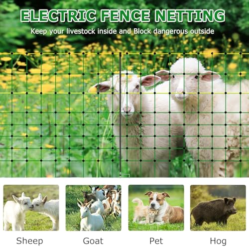 Electric Poultry Netting, 47.2" H x 164' L Electric Fence Netting | for Livestock, Cattle, Sheep, Goat, Is Robust and Durable, Requires No Assembly, Lightweight and Portable - size: 47.2" H x 164' L