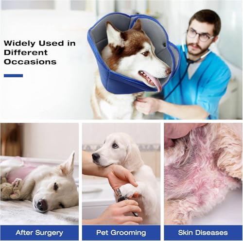 Soft Dog Cone for Large Dogs,Adjustable Dogs Recovery Collar | Protective Elizabethan Cones,E Collar Alternative to Stop Licking,Comfortable Dog Cones,Blue,L - color: Blue, size: L(Neck Girth:13.39"-17.32")