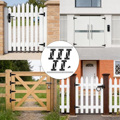 RUGLAMZHIP 10 Pcs 3 Inch Strap Hinges Black Heavy Duty | T Strap & Barn Door Hinges for Gates, Shed Doors, Outdoor Fences. Durable Hardware for Wooden Fences, Tee Hinge Design.