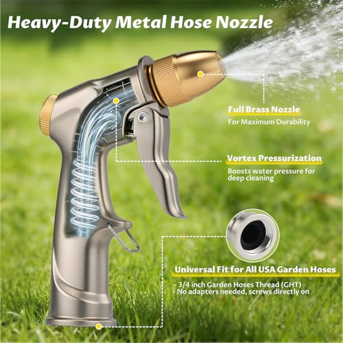 Lichamp Heavy Duty Garden Hose Nozzle Sprayer, Solid Metal High Pressure Water Nozzle with Adjustable Spray Patterns for Watering Plants, Lawns, Car Washing, Patio Cleaning, and Pet Care