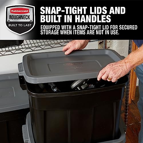 Rubbermaid Roughneck Tote Durable 18 Gallon Stackable Plastic Storage Containers with Lids and Easy Carry Handles, Pack of 6, Black/Cool Gray - size: 18 Gal - 6 Pack