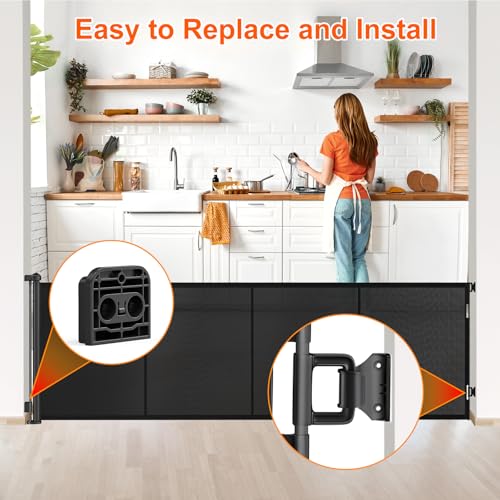 EZIGO Retractable Baby Gates Replacement Parts for 150/180/200'' Dog Gate | Full Set Wall Mounting Accessories Including Brackets, Latches, Screws for Extra Wide Baby Gate Retractable Dog Gate, Black - color: Black, size: Large