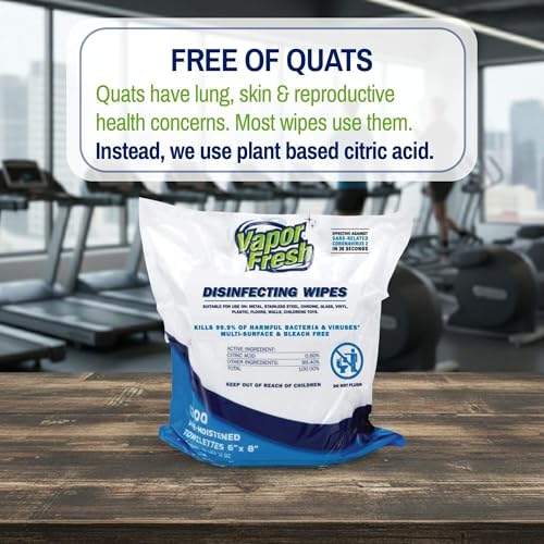 Vapor Fresh Disinfecting Wipes For Gym Equipment, 1200 Count, 1 Roll | Gym wipes, Free of quats, Refill rolls, Kills germs, Fits all dispensers, For treadmills weights benches and more - size: 1200 Count (Pack of 1)