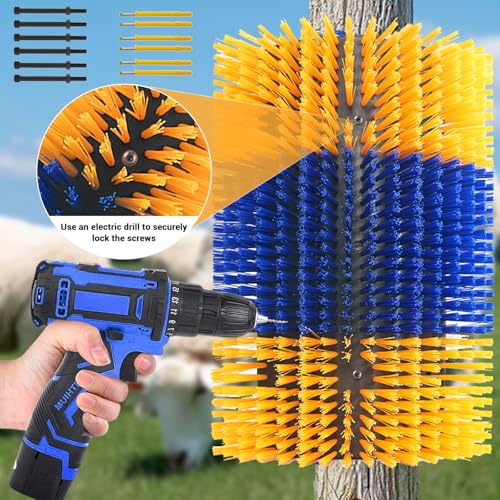 GarveeHome Livestock Scratch Brushes, Horse Scratcher Full Massage Grooming Brush Kit, Cow Brush Relieve Itching on the Back of Livestock for Horse Cow Cattle Sheep Pig Goat - color: Blue yellow 2
