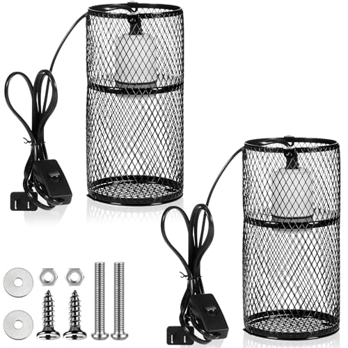 2 Pcs 4 Inch Reptile Heat Lamp Guard Anti Scald,White, Black | Heating Lamp Holder, Mesh Cage, with 150w Ceramic Heat Emitter, Basking Anti Scald, Reptile Lizard Protection, Without Bulb - color: White