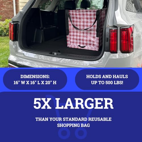 DURASACK Heavy Duty Storage Tote Bag 22-Gallon, Gingham Red, Pack of 4 | Moving Bag Utility Tote for Laundry, Moving & Home Storage, Reusable Self-Standing Design, Holds up to 500 Pounds - color: Gingham Red, size: Pack of 4