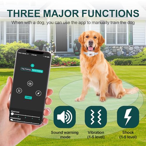 Electric Fence System with Training Collar, GPS Wireless Dog Fence with Free App, Rechargeable Fence for Outdoor Use, Adjustable Waterproof Pet Containment System