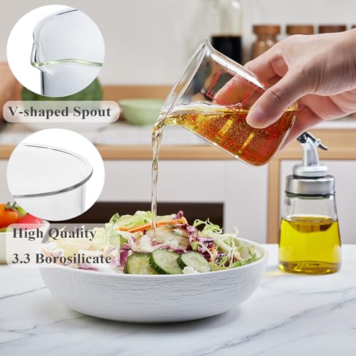 Ackers Borosilicate Glass Measuring Cup with Spout, 250 ml, 8 oz/1 Cup | Handle-free beaker shape with printed cup, oz and ml scales for cooking, baking and small-batch drink preparation - size: 1Cup,250ML