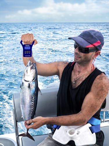 HEETA Fish Scale 110lb/50kg Digital Hanging Fishing Luggage Weight Scale | Portable with Backlit LCD Display, Hook & Non-Slip Large ABS Handle, Fishing Gifts Gear for Men, 2 AAA Batteries Included - color: Blue