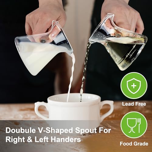 Joeyan 6 oz Glass Measuring Cup with Double Spouts,Clear Borosilicate Espresso Shot Glasses with Wooden Handle,Milk Creamer Frothing Pitcher Barista Coffee Carafe - color: 6 Oz Dual Spouts Clear Measuring Cup