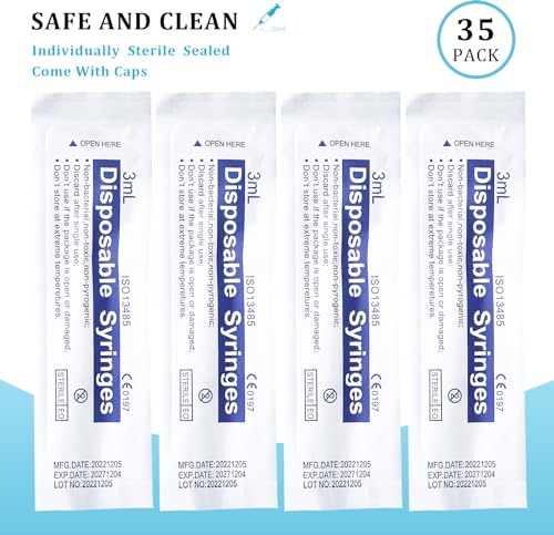 35 Pack 3ml Plastic Syringe Without Needle, Catheter Tip Individually Sealed for Liquid, Sterile - Syringes Tools for Feeding Pets, Measuring, Scientific Labs, Oil or Glue Applicatorc - style: 3ML
