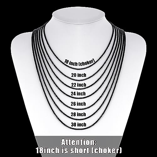 Fiusem Box Chain for Men and Women, Stainless Steel Necklace Chain | Silver Tone/14K Gold Plated/Black Mens Necklace, Width 2/2.5/3/4/5mm, Length 18-28 Inches - size: 18 Inches, style: Black 2.5MM