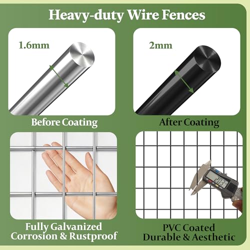 Black PVC Coated Welded Wire Fencing,2"x2" 16 Gauge,48inch H x 100ft L Garden Wire Fence Roll,2/3/4/5/6ft Tall x 50/100 ft Long Vinyl Coating Metal Wire Mesh for Yard,Farm,Dog,Vegetable Protection - color: Black, size: 2"x2" 48inx100ft