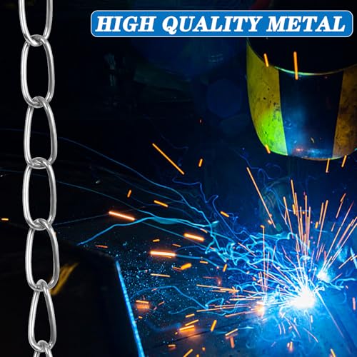 60ft Galvanized Steel Hanging Jack Chain Silver Metal Link Chain Roll Spool | Heavy Duty Hanging Chain for Home Outdoor Camping, Silver, 2 Pack