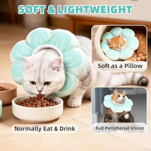 PUPTECK Cat Cone Collar, Soft Kitten Recovery Collar, Lightweight Anti-Bite Lick Elizabethan e Collar for Cats Puppy After Surgery, Blue M - color: Blue, size: M - Neck Up to 10.5"