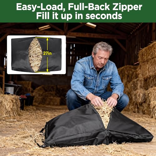 Hay Bags for Horses Slow Feed,Heavy Duty Oxford Fabric with Widening Side Design, Full Back Zipper & Adjustable Strap for Easy Filling, Hanging and Clean Eating New Version