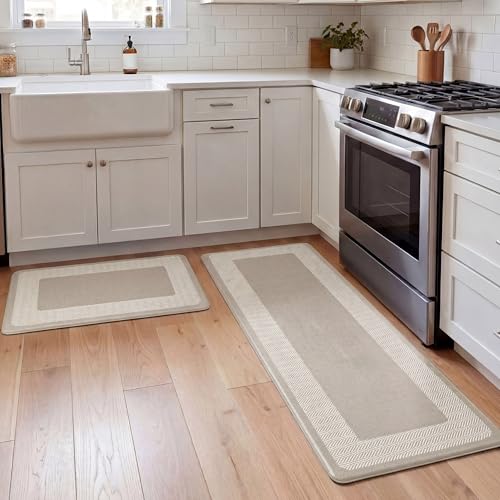 Chef Gear Hettie Anti Fatigue Cushioned 2pc Set Kitchen Mat 18"x60" & 18"x28" Beige - color: Beige, size: 60"L x 18"W x 0.3"Th