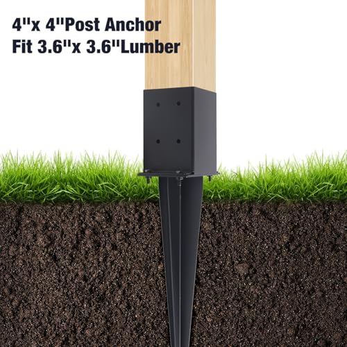 2 Pcs 22" Fence Post Anchor Ground Spike|Black Powder-Coated|4"x4" | Actual 3.6"x3.6" Heavy Duty Metal Fence Post Anchor for Deck| Fence| Porch| Railing| Mailbox - size: 2 Pcs, style: 4"x 4"
