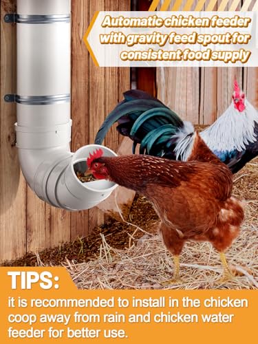 MEWTOGO Automatic Chicken Feeder No Waste | Large Capacity Heavy Duty PVC Pipe Hanging Chicken Feeder, Poultry Gravity Feed Port for Chicken Long Feeding - color: White-1 set