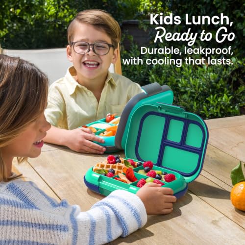 Bentgo Chill Kids 4-Compartment Bento Box Leakproof Lunch Box | Built-In Ice Pack, 3.3 Cup Capacity, BPA-Free, Microwave & Dishwasher Safe Tray, Ideal for Ages 3–7 (Green/Navy) - color: Green/Navy